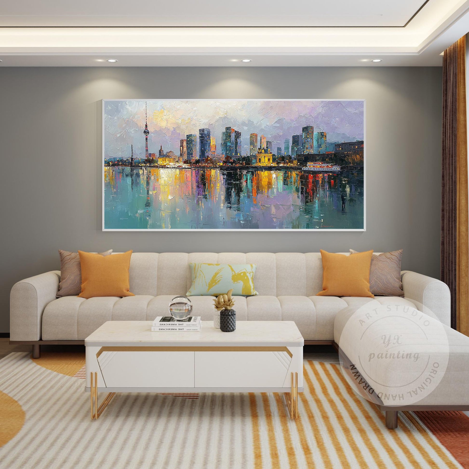 Berlin Cityscape Oil Painting, Original Canvas Art, Large Skyline Wall Picture,  #3