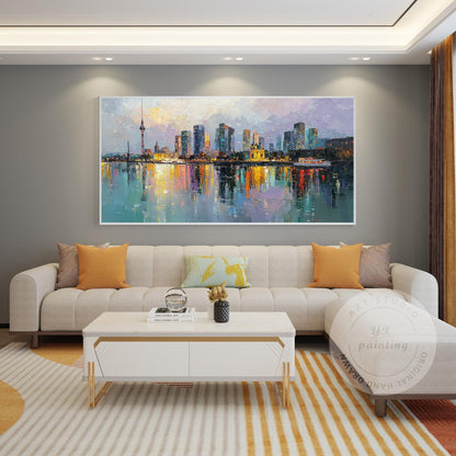 Berlin Cityscape Oil Painting, Original Canvas Art, Large Skyline Wall Picture,  #3