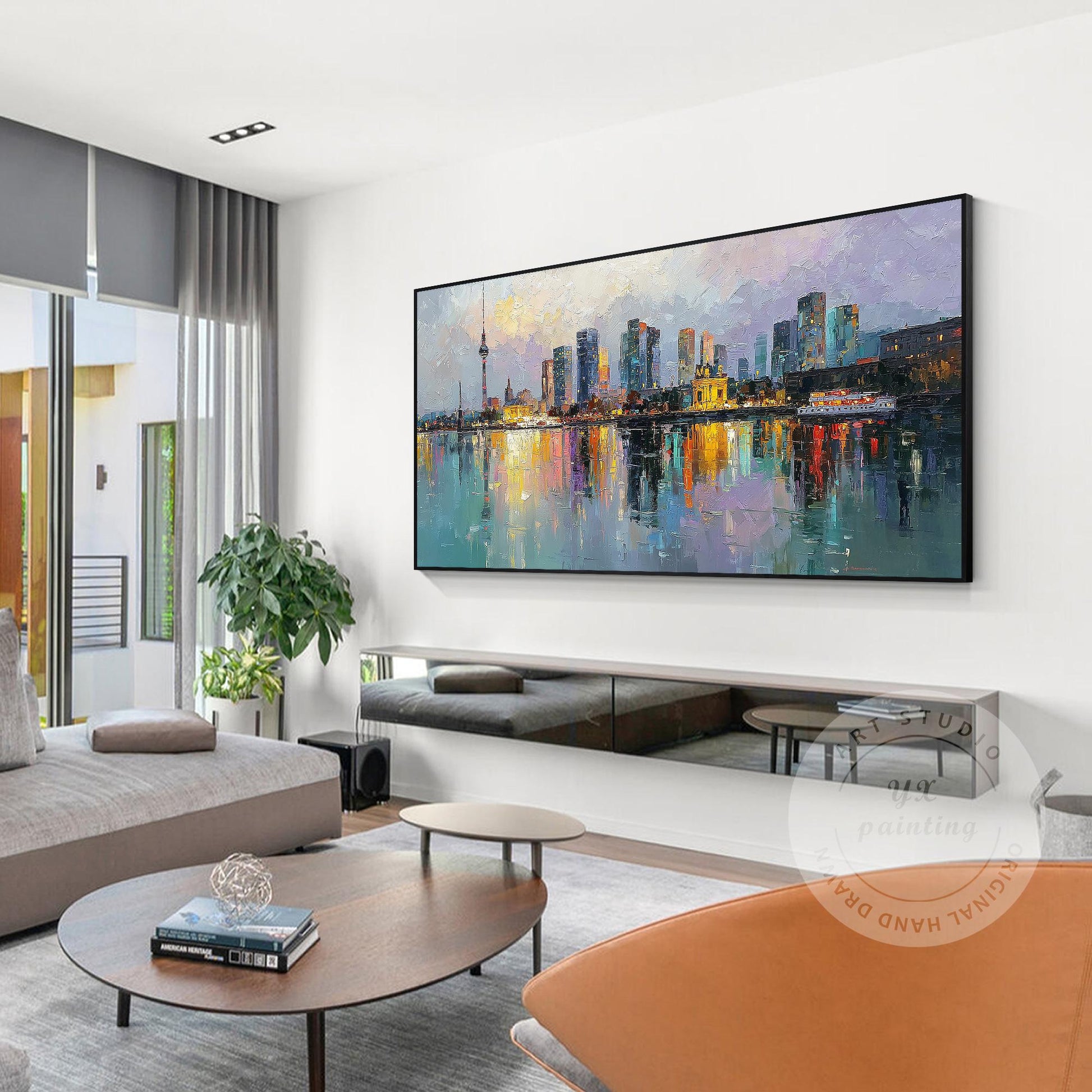 Berlin Cityscape Oil Painting, Original Canvas Art, Large Skyline Wall Picture,  #4