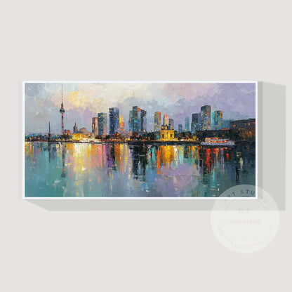 Berlin Cityscape Oil Painting, Original Canvas Art, Large Skyline Wall Picture,  #6