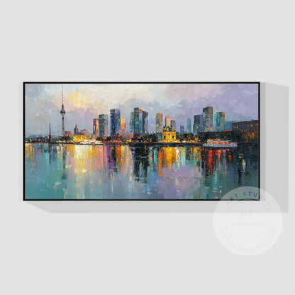 Berlin Cityscape Oil Painting, Original Canvas Art, Large Skyline Wall Picture,  #7