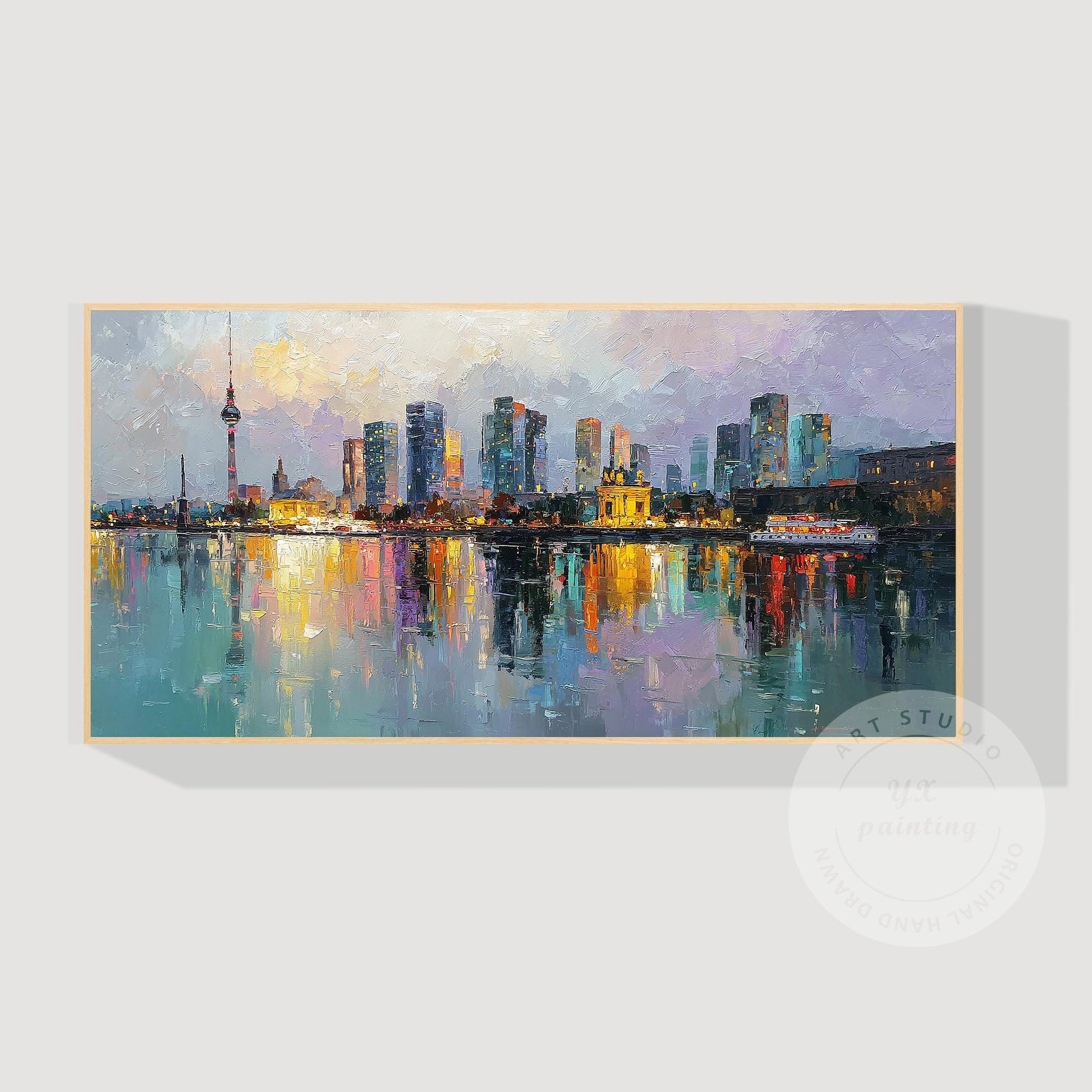 Berlin Cityscape Oil Painting, Original Canvas Art, Large Skyline Wall Picture,  #8