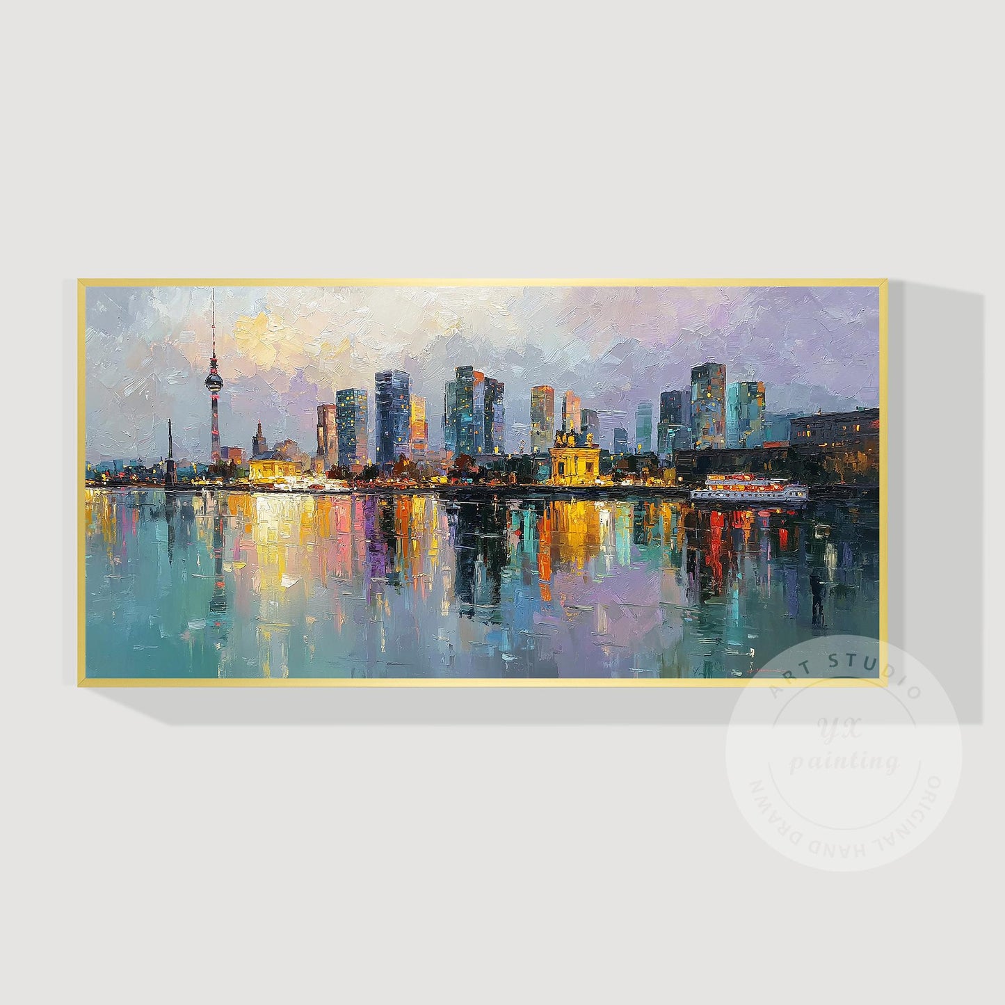 Berlin Cityscape Oil Painting, Original Canvas Art, Large Skyline Wall Picture,  #9