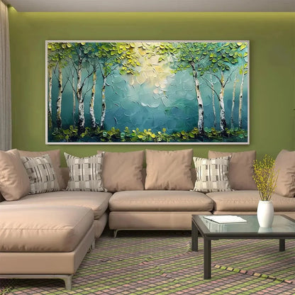 BIRCH GROVE: Textured Forest Painting, Impasto Wall Art | textured impasto closeup, raised brushwork detail