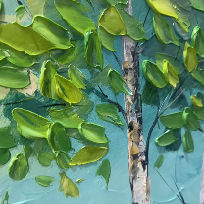 BIRCH GROVE: Textured Forest Painting, Impasto Wall Art | rectangular format, hand-painted canvas edge