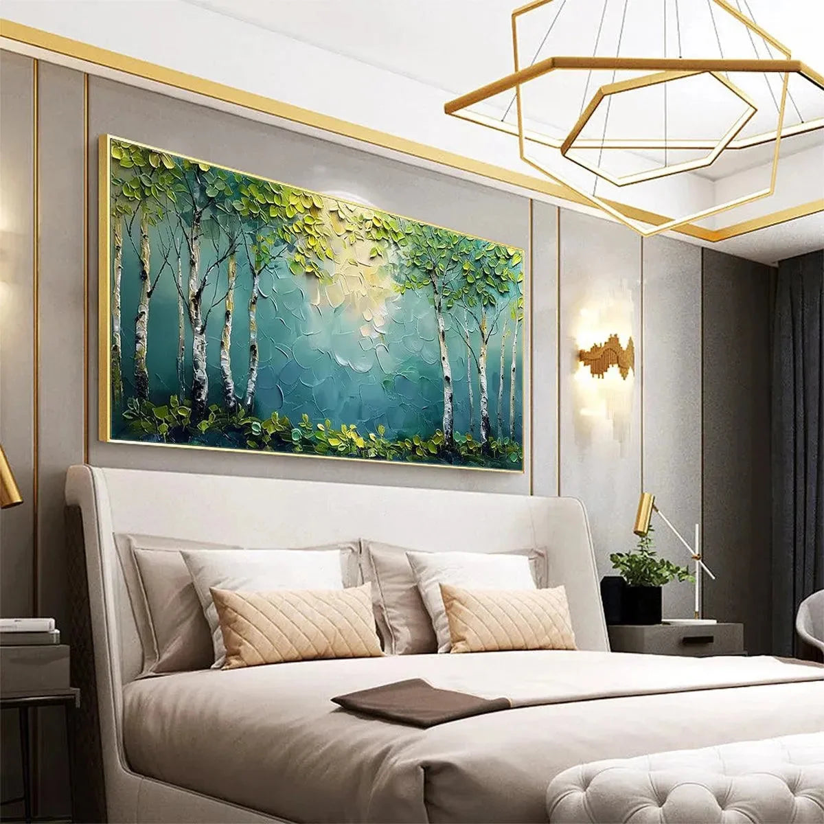 BIRCH GROVE: Textured Forest Painting, Impasto Wall Art | rolled canvas, ready for custom framing