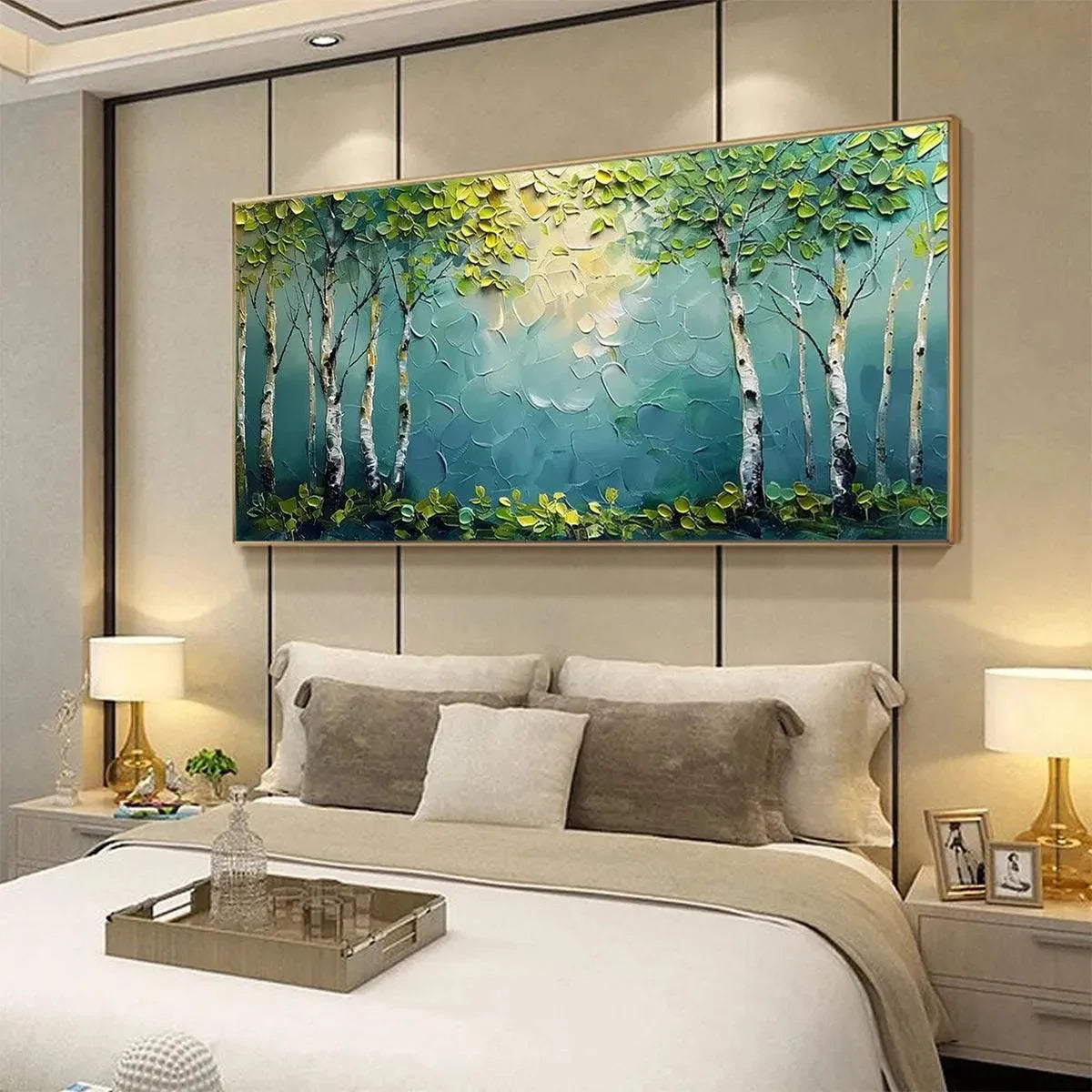 BIRCH GROVE: Textured Forest Painting, Impasto Wall Art | textured impasto mood, soft natural light studio shot