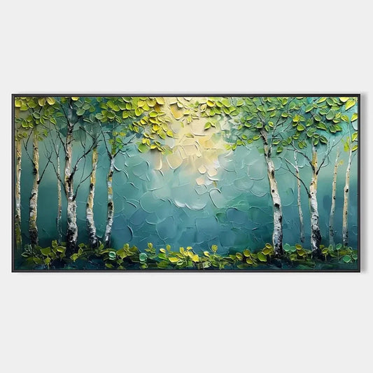 BIRCH GROVE: Textured Forest Painting, Impasto Wall Art | hanging in living room, textured impasto wall art