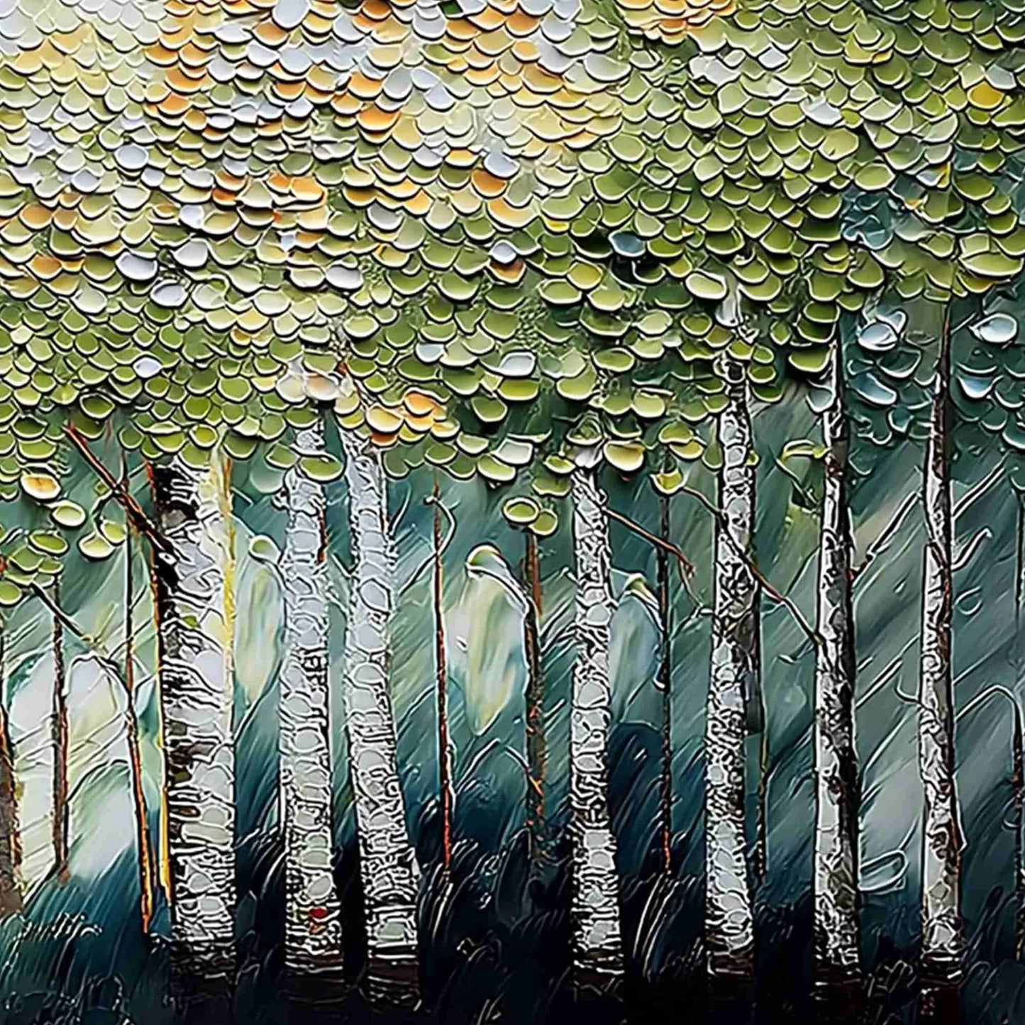 BIRCH SYMPHONY: Heavy Texture Palette Knife Forest Painting | rolled canvas, ready for custom framing
