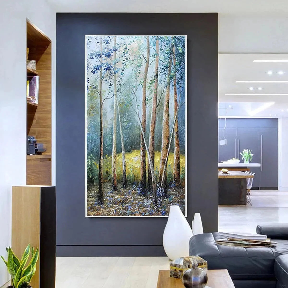 BIRCHLIGHT GLADE: Vertical Forest Landscape Oil Painting | Landscape closeup, raised brushwork detail