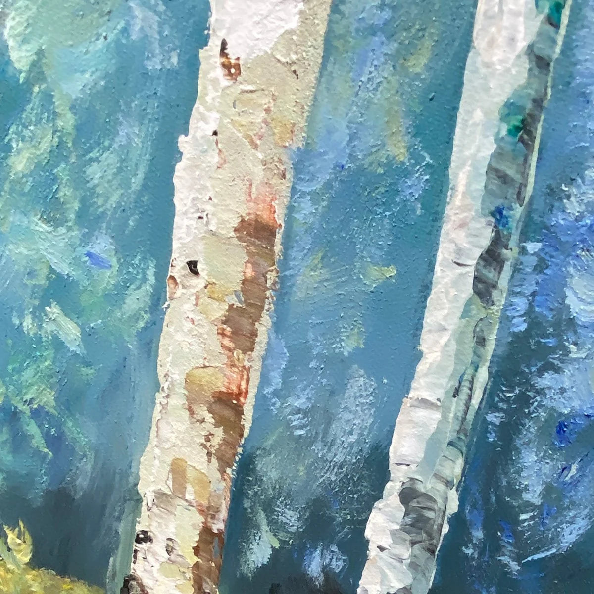 BIRCHLIGHT GLADE: Vertical Forest Landscape Oil Painting | rectangular format, hand-painted canvas edge
