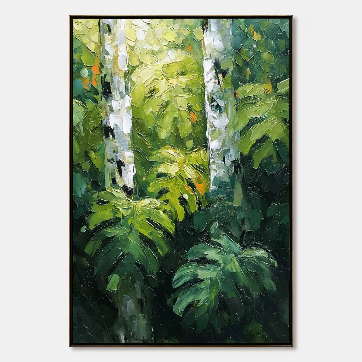 BIRCHWOOD WHISPERS: Textured Impasto Forest & Birch Tree Painting | hanging in living room, textured impasto wall art
