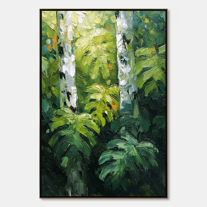 BIRCHWOOD WHISPERS: Textured Impasto Forest & Birch Tree Painting | hanging in living room, textured impasto wall art