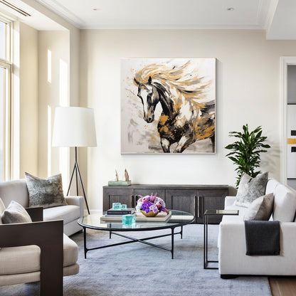 Black and Gold Horse Painting: 3D Texture Farmhouse Wall Art #4
