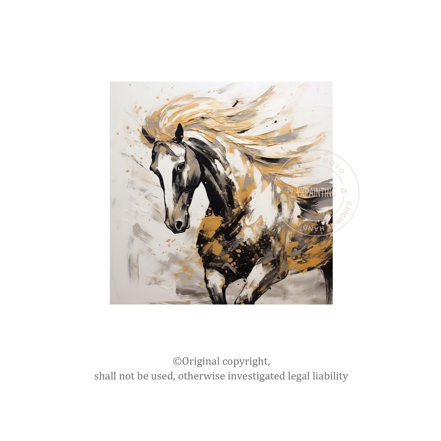 Black and Gold Horse Painting: 3D Texture Farmhouse Wall Art #6