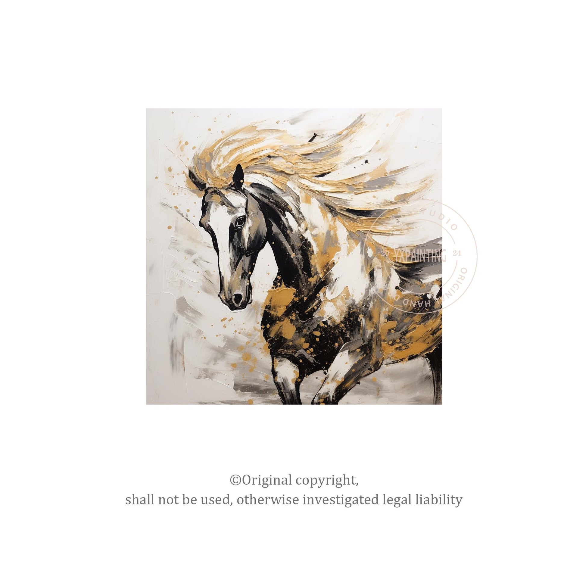 Black and Gold Horse Painting: 3D Texture Farmhouse Wall Art #6