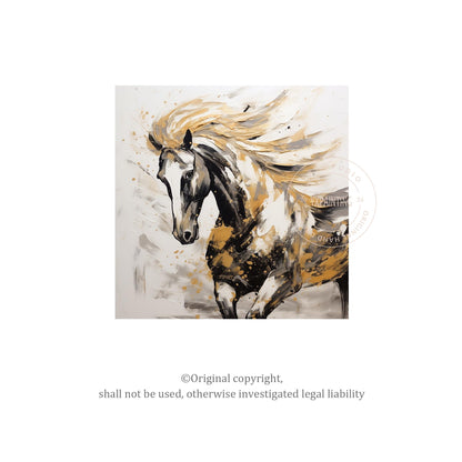 Black and Gold Horse Painting: 3D Texture Farmhouse Wall Art #6