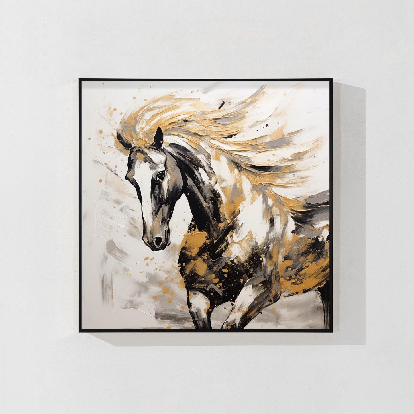 Black and Gold Horse Painting: 3D Texture Farmhouse Wall Art #8