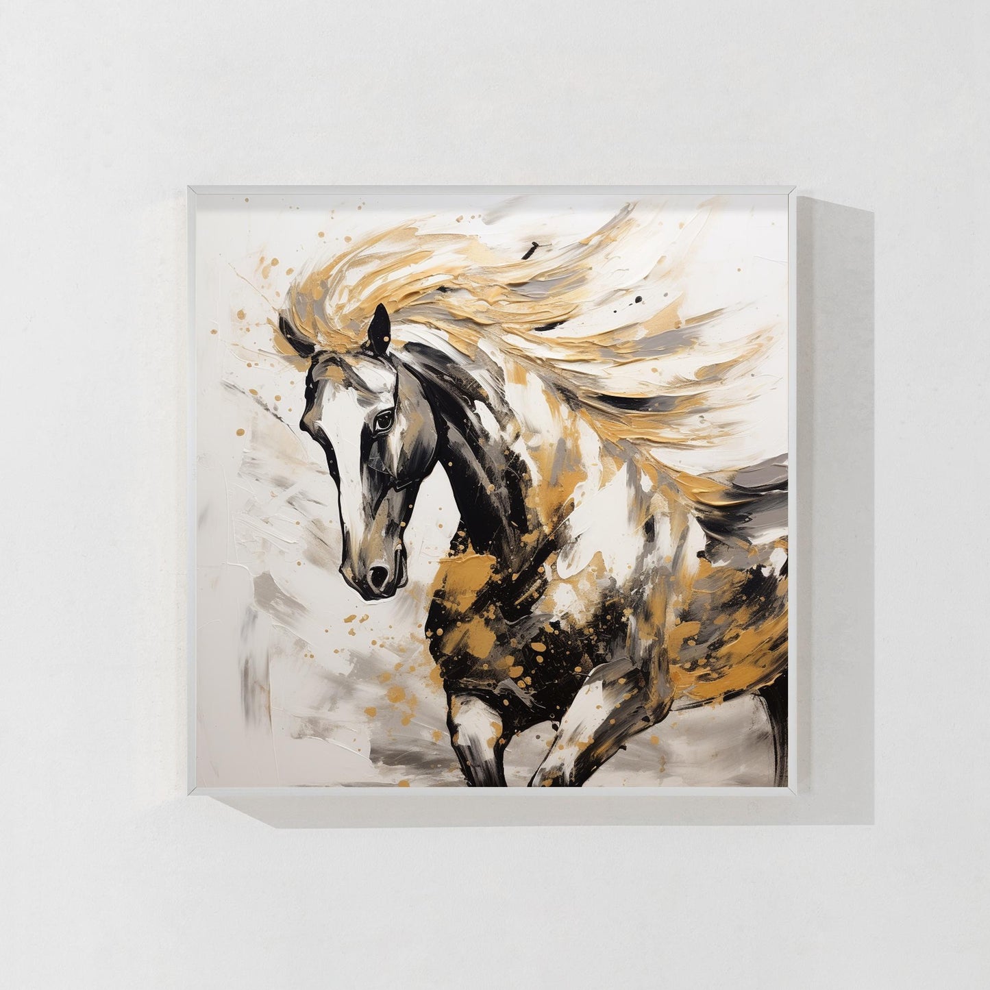 Black and Gold Horse Painting: 3D Texture Farmhouse Wall Art #9