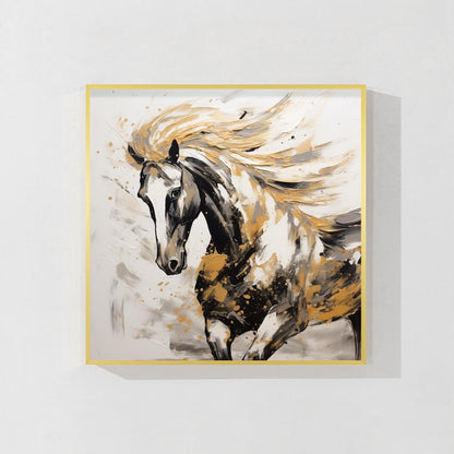Black and Gold Horse Painting: 3D Texture Farmhouse Wall Art #10