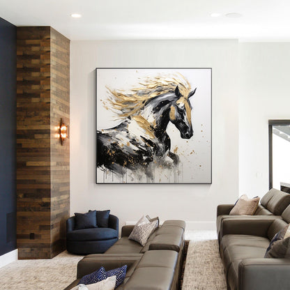 Black and Gold Horse Painting: 3D Texture, Framed Canvas Wall Art #4