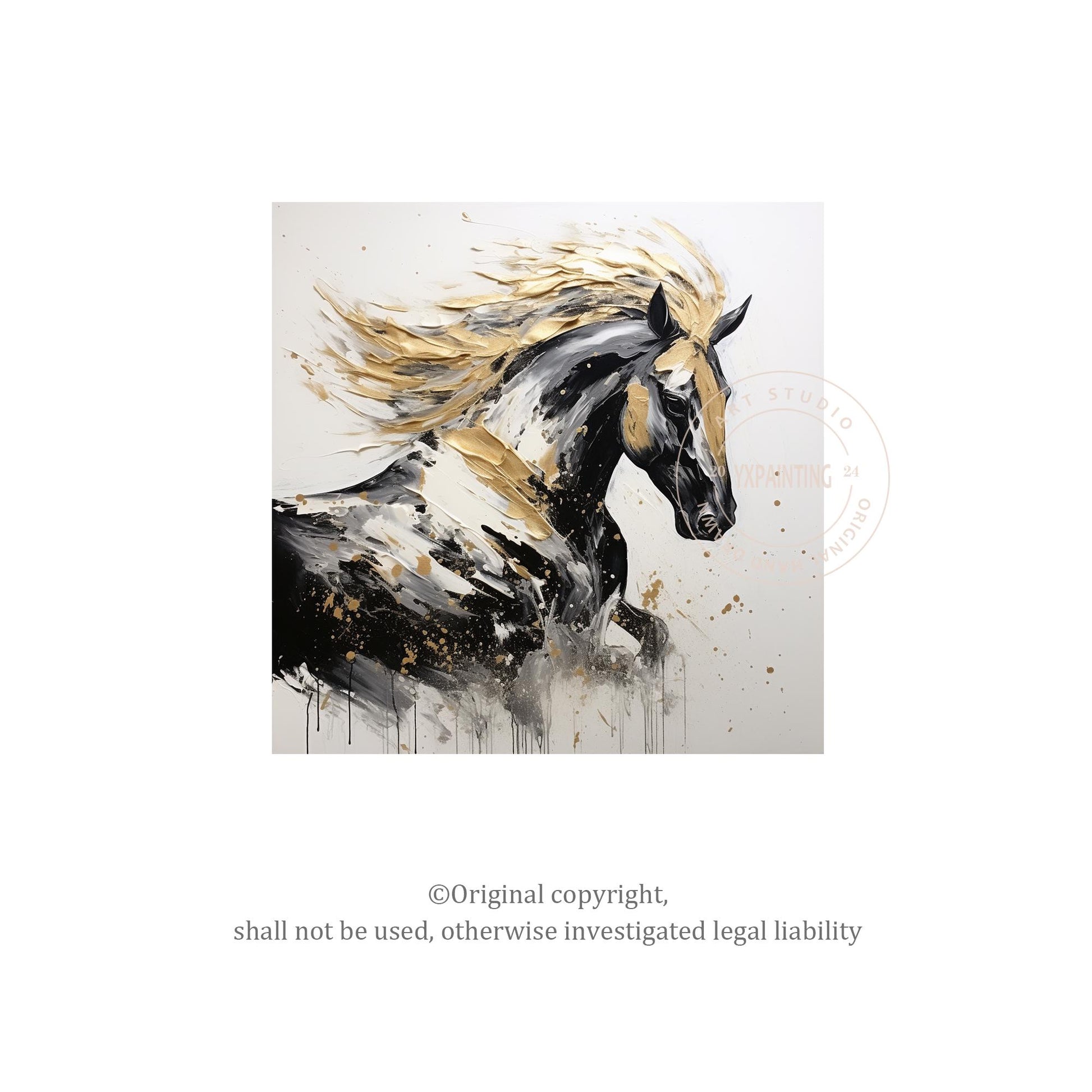 Black and Gold Horse Painting: 3D Texture, Framed Canvas Wall Art #6