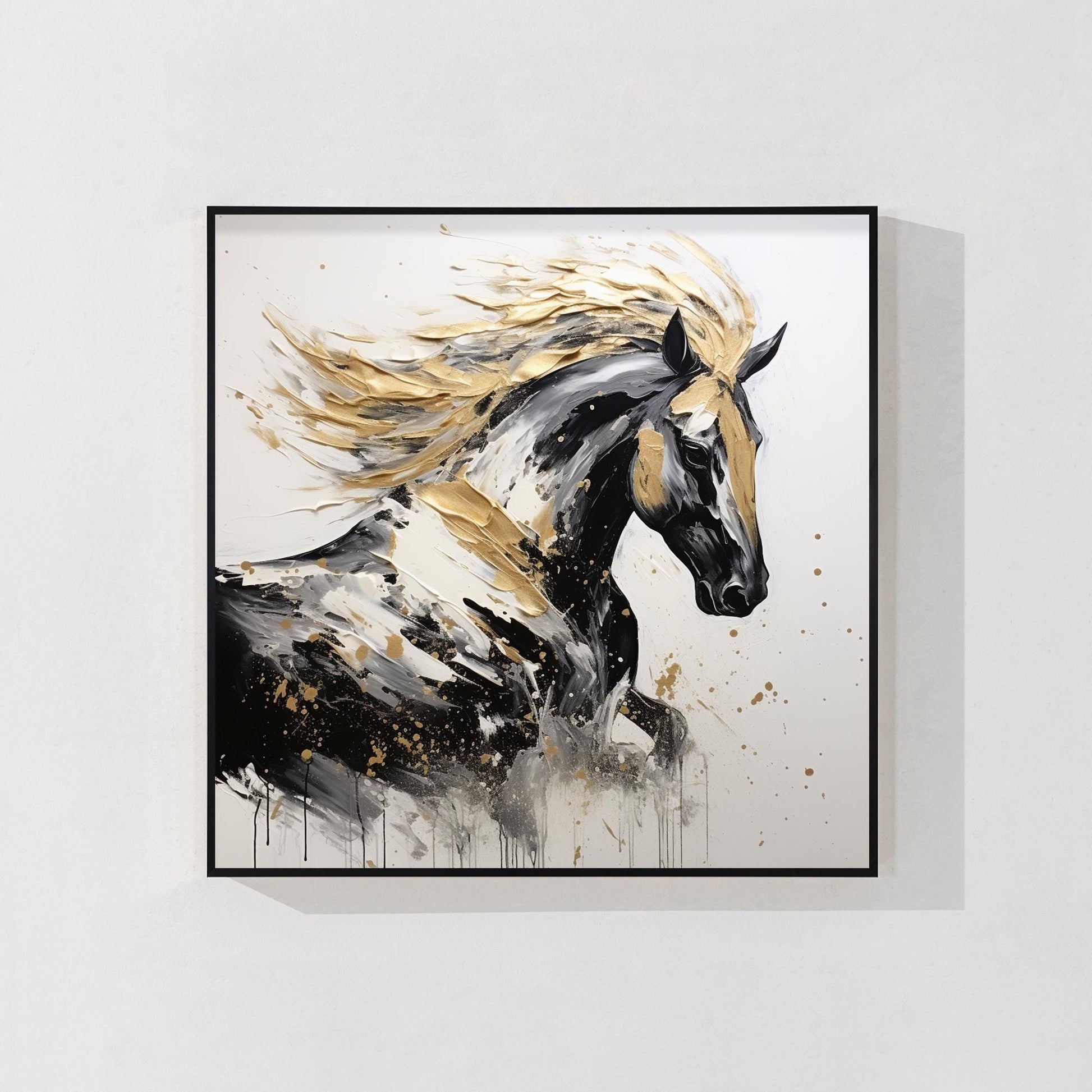 Black and Gold Horse Painting: 3D Texture, Framed Canvas Wall Art #8
