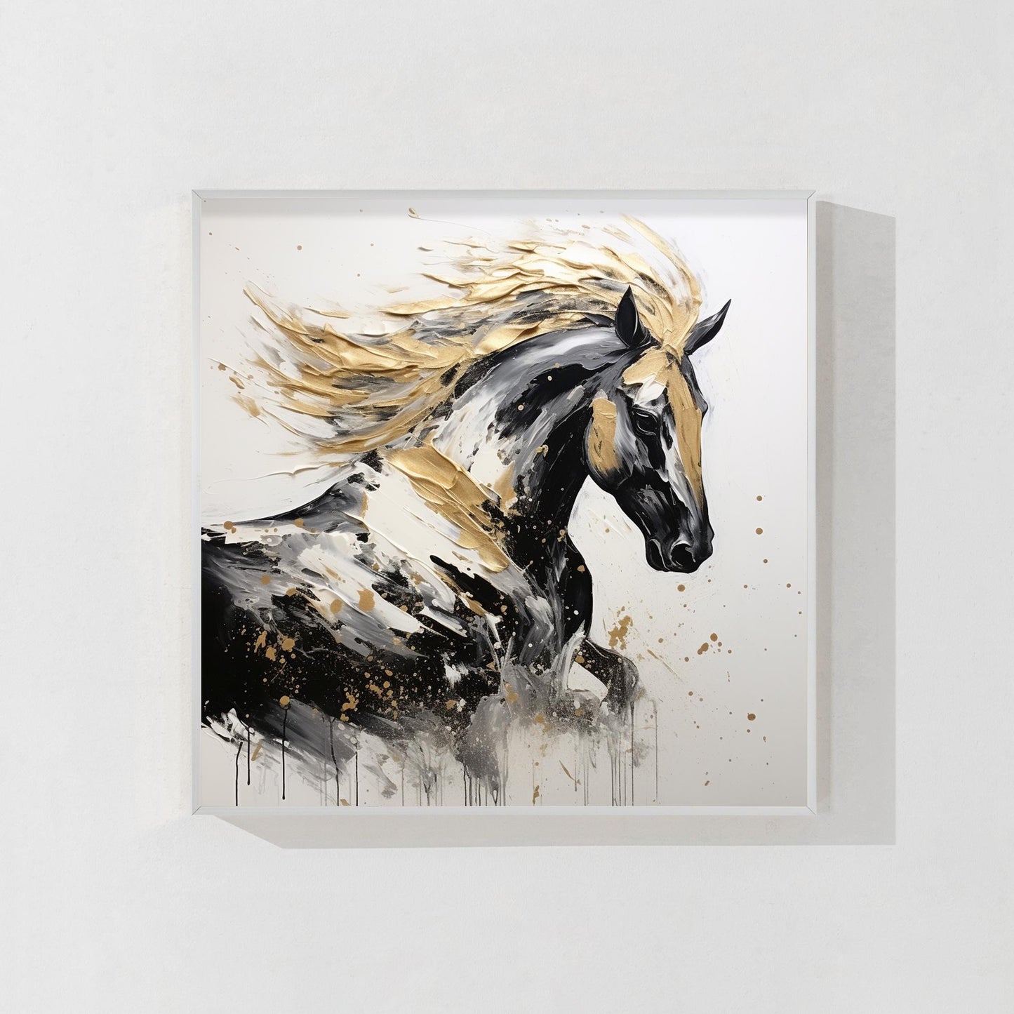Black and Gold Horse Painting: 3D Texture, Framed Canvas Wall Art #9