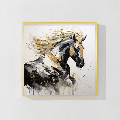 Black and Gold Horse Painting: 3D Texture, Framed Canvas Wall Art #10