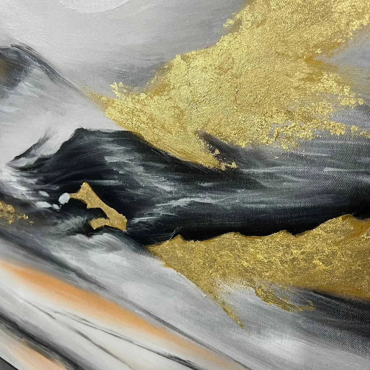 Black and Gold Mountain Oil Painting - Abstract Art | rectangular format, hand-painted canvas edge