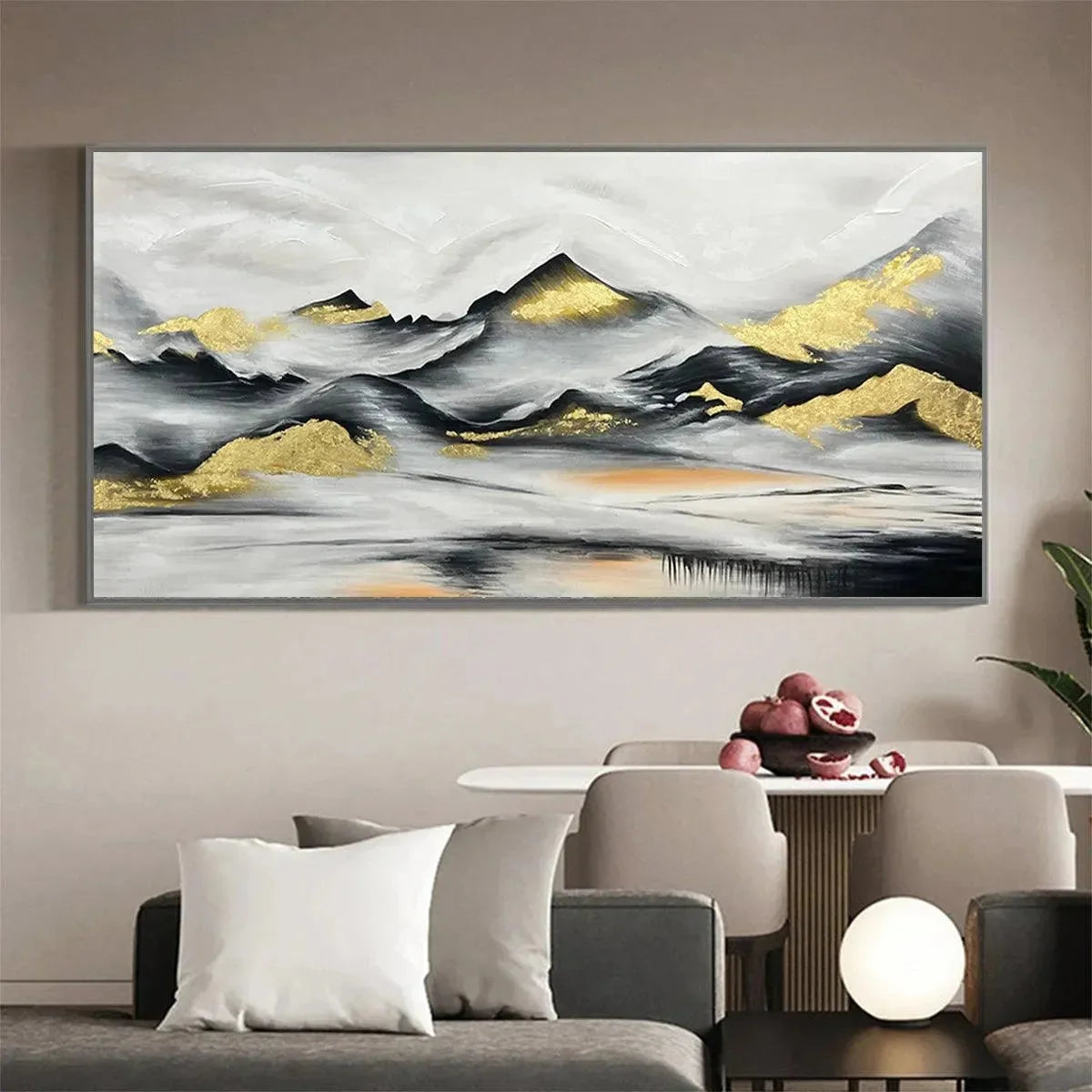 Black and Gold Mountain Oil Painting - Abstract Art | Abstract mood, soft natural light studio shot