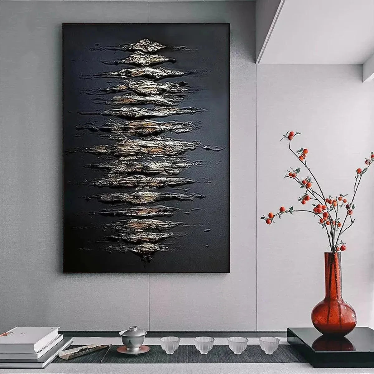 BLACK AND GOLD TEXTURE: Textured Abstract Painting | Abstract closeup, raised brushwork detail