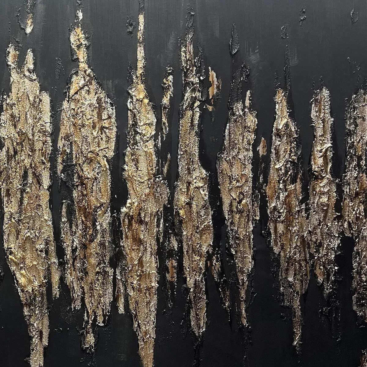 BLACK AND GOLD TEXTURE: Textured Abstract Painting | rectangular format, hand-painted canvas edge