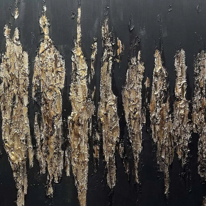 BLACK AND GOLD TEXTURE: Textured Abstract Painting | rectangular format, hand-painted canvas edge