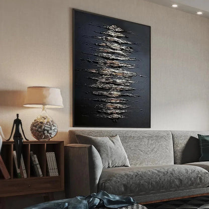 BLACK AND GOLD TEXTURE: Textured Abstract Painting | rolled canvas, ready for custom framing