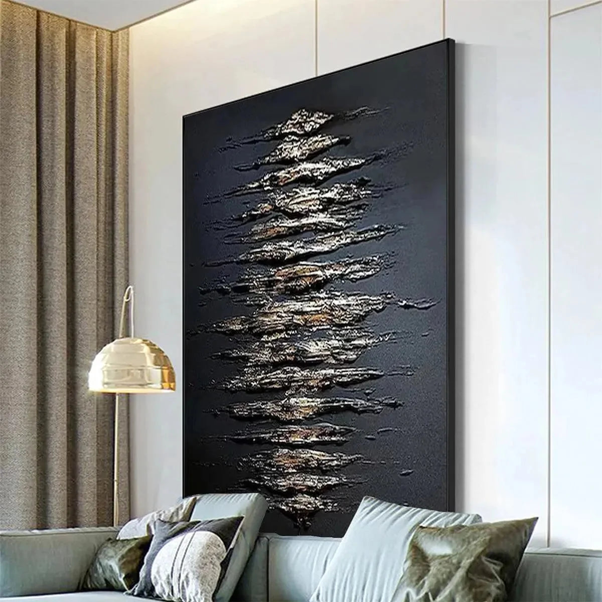 BLACK AND GOLD TEXTURE: Textured Abstract Painting | Abstract mood, soft natural light studio shot