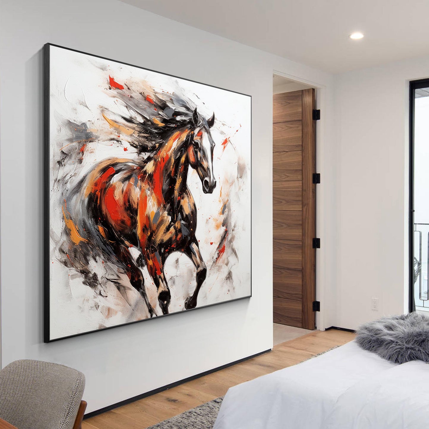 Black and Red Horse Painting: 3D Texture Farmhouse Wall Art #2