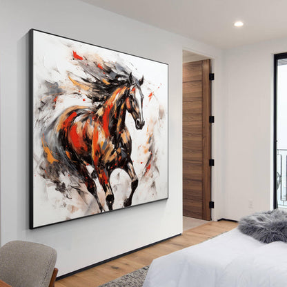 Black and Red Horse Painting: 3D Texture Farmhouse Wall Art #2