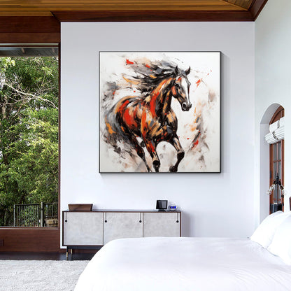 Black and Red Horse Painting: 3D Texture Farmhouse Wall Art #5