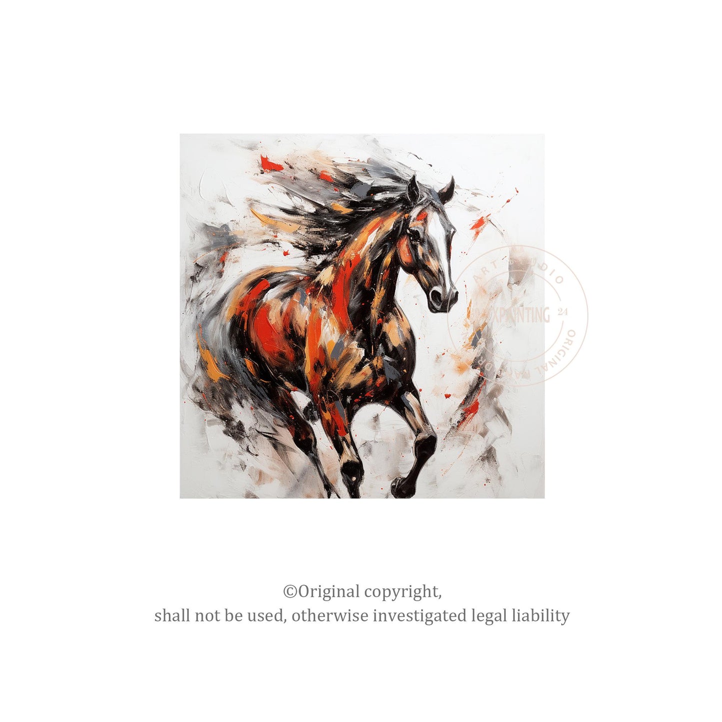 Black and Red Horse Painting: 3D Texture Farmhouse Wall Art #6