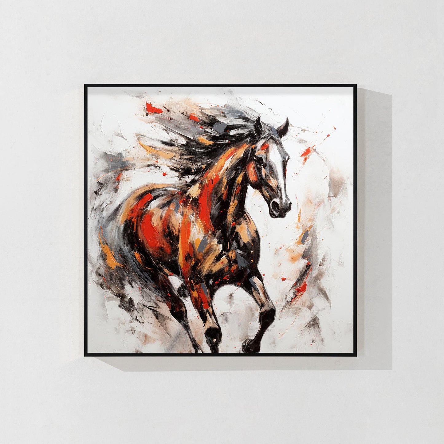 Black and Red Horse Painting: 3D Texture Farmhouse Wall Art #8