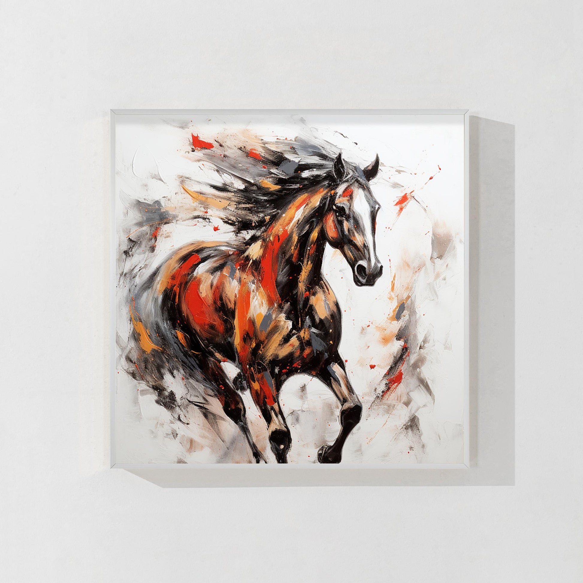 Black and Red Horse Painting: 3D Texture Farmhouse Wall Art #9
