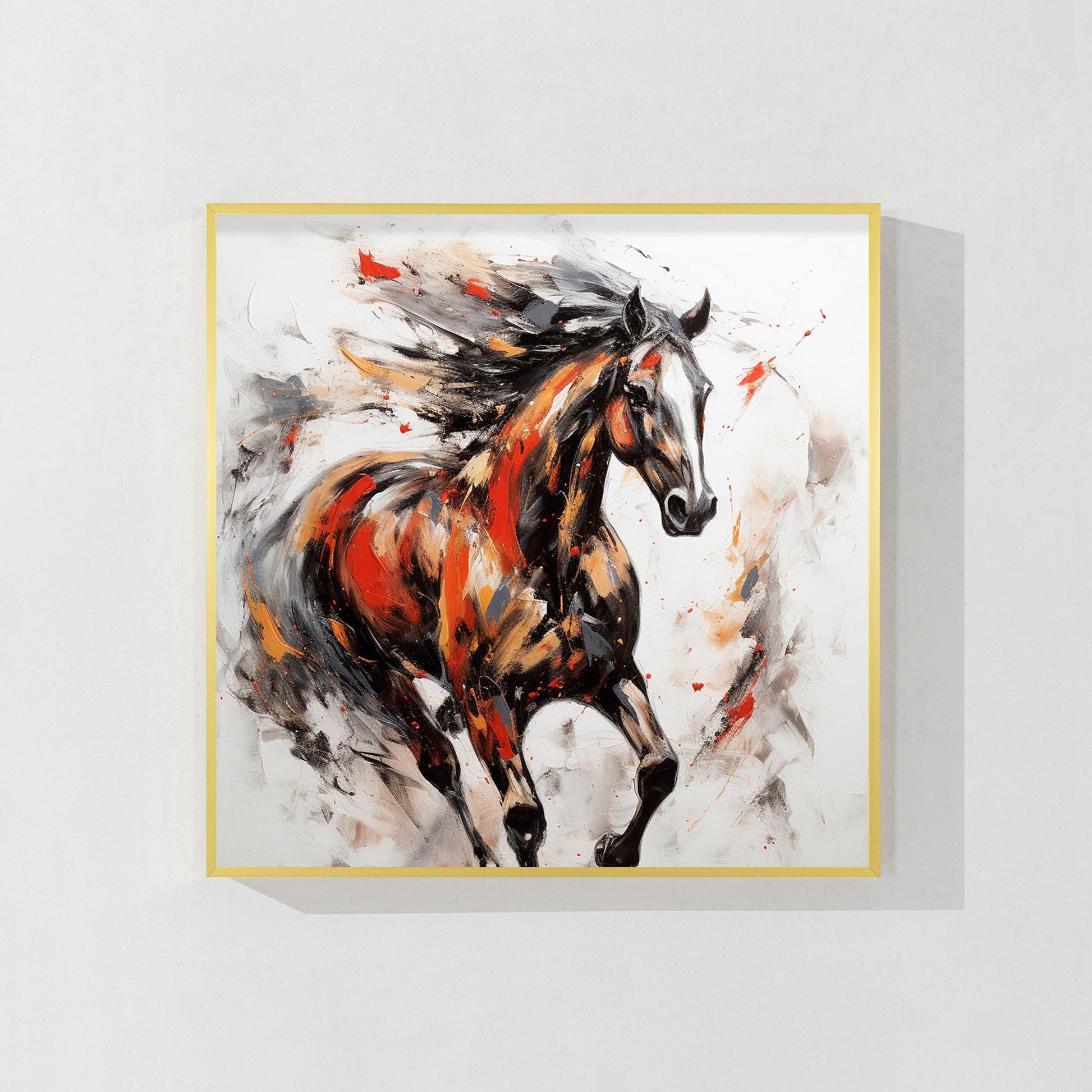 Black and Red Horse Painting: 3D Texture Farmhouse Wall Art #10