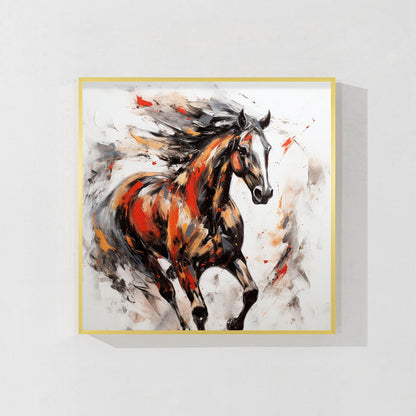 Black and Red Horse Painting: 3D Texture Farmhouse Wall Art #10