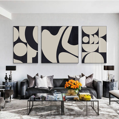Black and White Abstract Geometric Canvas Art Set - Textured Wall Decor #2