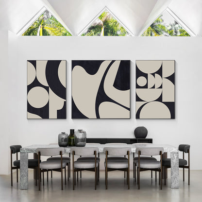 Black and White Abstract Geometric Canvas Art Set - Textured Wall Decor #3