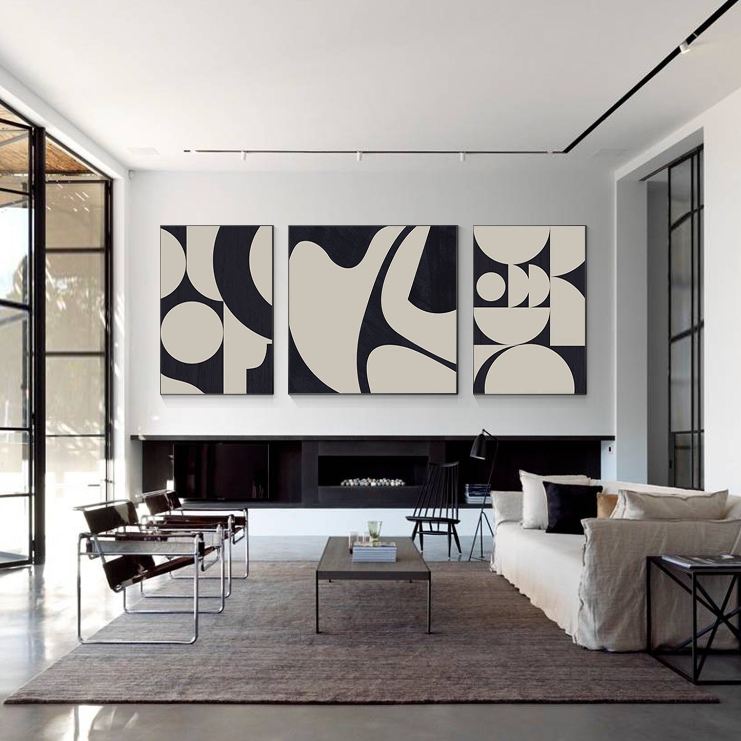 Black and White Abstract Geometric Canvas Art Set - Textured Wall Decor #4