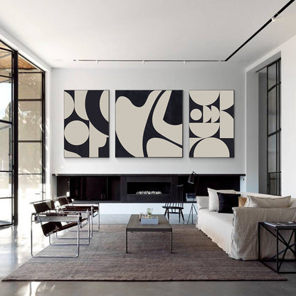 Black and White Abstract Geometric Canvas Art Set - Textured Wall Decor #4
