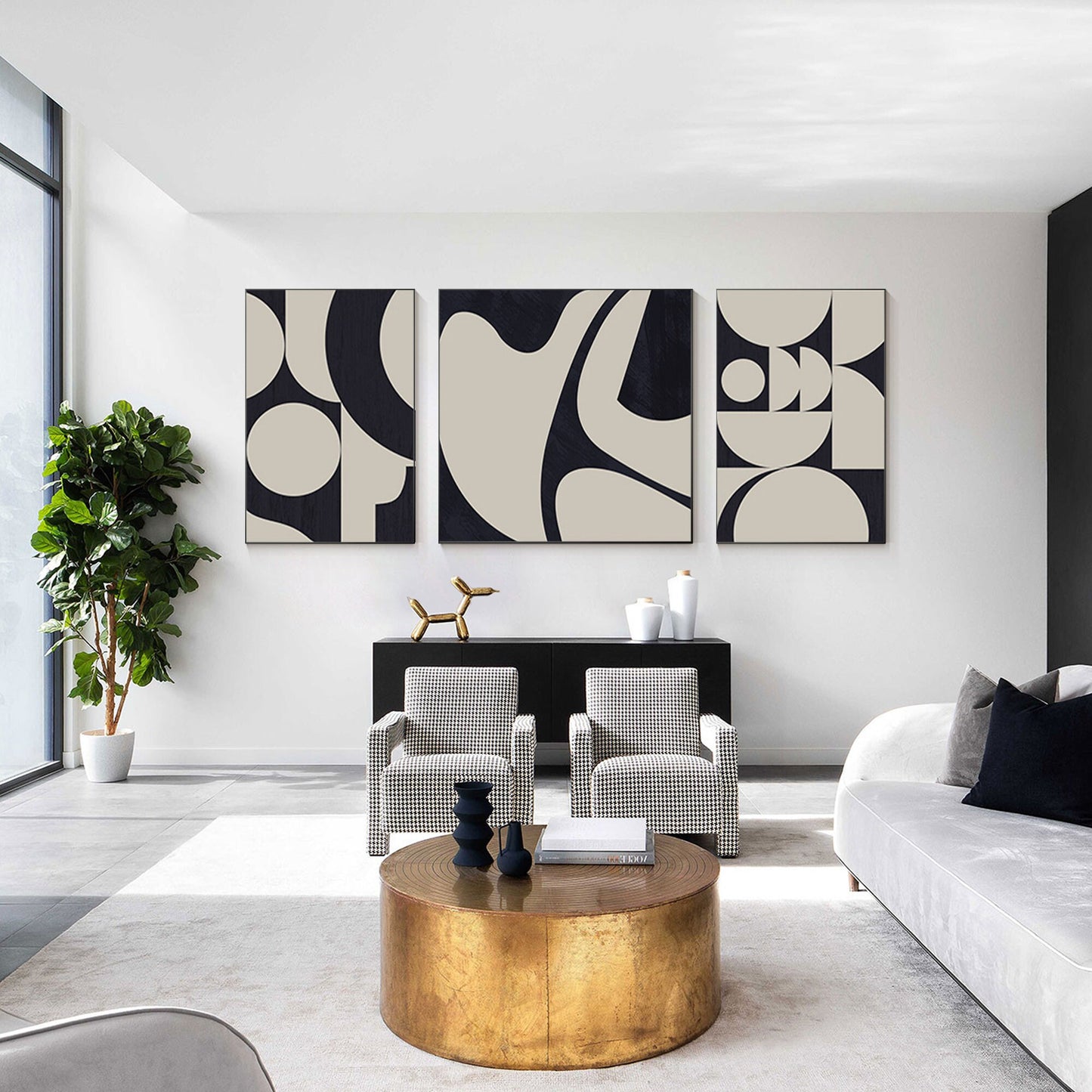 Black and White Abstract Geometric Canvas Art Set - Textured Wall Decor #5