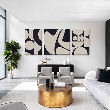 Black and White Abstract Geometric Canvas Art Set - Textured Wall Decor #5